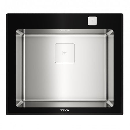 Chiuveta din inox Teka DIAMOND RS15 1B 1D, cu finisaj din sticla PureLine, 1 cuva din inox, 600 x 520 mm, Sticla neagra