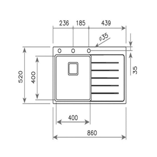 Chiuveta din inox Teka ZENIT RS15 1B 1D L 86, 860 x 520 mm, PureLine, Picurator dreapta, inox