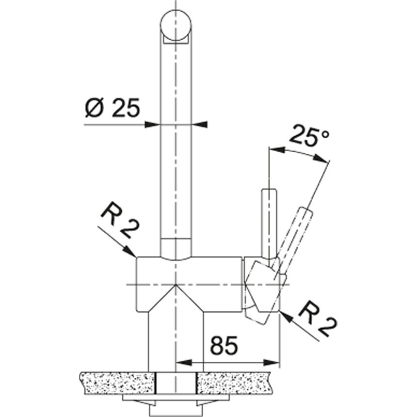 Baterie de bucatarie Franke Atlas Neo, cu teava inalta, dus extractibil, industrial black