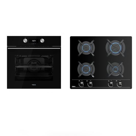 Pachet Cuptor incorporabil Teka HLB 8400 BK, 70 litri, Sistem Surround Temp, HydroClean PRO plus Plita pe gaz Teka GBC 64000 BK,4 zone de gatit, 60 cm, Sticla Neagra