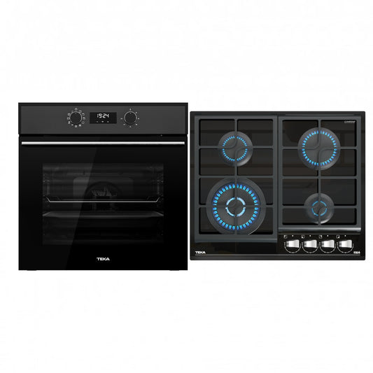 Pachet Cuptor incorporabil Teka HSB 630 B, 71 litri, HydroClean PRO plus Plita incorporabila, Gaz, Teka GZC 64320 XBC BK, 4 arzatoare, 60 cm, sticla Negra