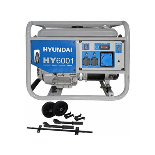 Generator de curent monofazic HYUNDAI HY6001, benzina, 6.5 kw, 15 cp, 2+1 prize, kit roti