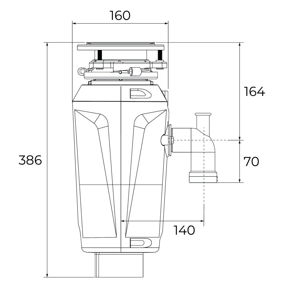 Tocator resturi alimentare pentru chiuveta Teka TRS 720, comutator pneumatic inclus, 0.75 CP, 550W, otel inoxidabil, 160 x 386 mm