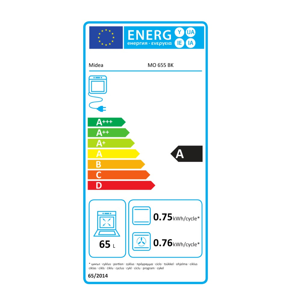 Cuptor electric Midea MO 655 BK, AquaClean, cu 5 functii, 60 cm, 65l, Clasa A, Negru