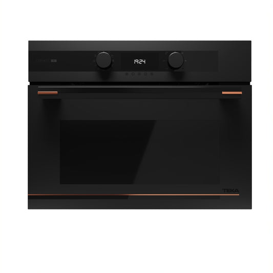 Cuptor electric compact, microunde Teka HLC 84-G1 BM, 11 functii, functie Pizza si ECO, HydroClean®, 45 cm, 40l, Negru mat cu detalii metalice cupru