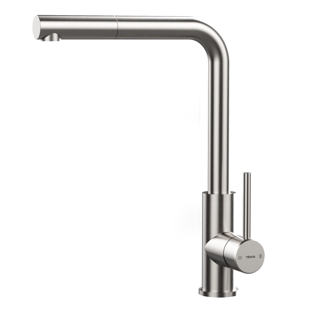 Baterie de bucatarie Teka UNI 9331 XP, cu teava inalta, cartus Eco, dus extractibil, Inox