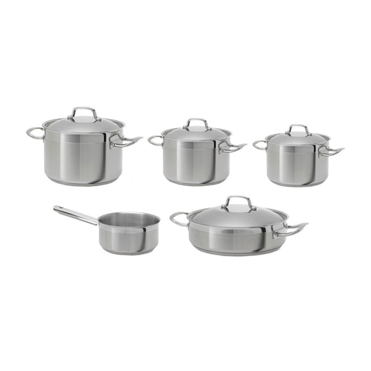 Set 5 vase de gatit Teka, cu 4 capace, 28x24x20x16x16 cm, pentru plite pe gaz, inductie si vitroceramica, inox