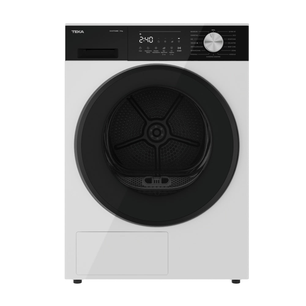 Uscator de rufe free-standing Teka D 208D W EU cu Pompa de caldura prin condensare, Motor invertor, 8 kg, 16 programe, clasa D, 60 cm, alb