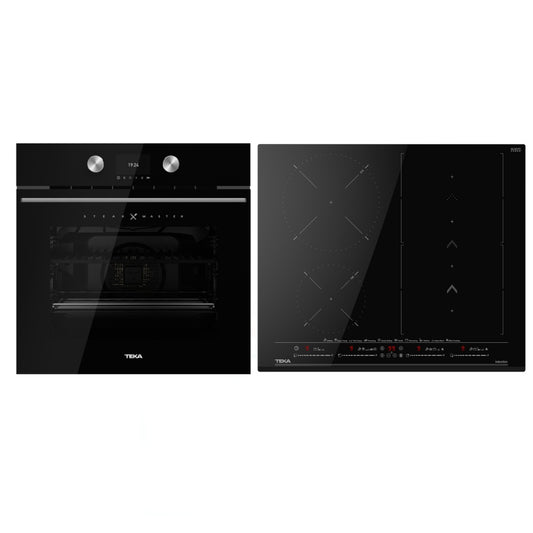 Pachet Cuptor incorporabil Teka STEAK MASTER, 63 litri, Piroliza, HydroClean PRO plus Plita electrica cu inductie, Teka IZS 66800 MST BK, 4 arzatoare, 60 cm, Sticla Neagr