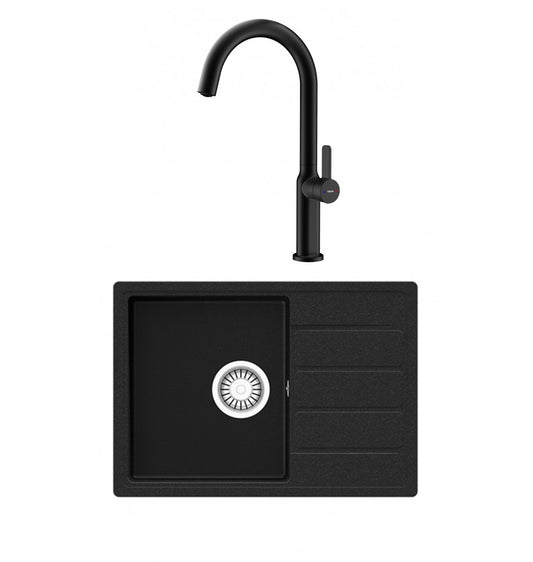 Pachet chiuveta bucatarie Teka COMFOR 45 S, 620 x 440 mm si baterie Teka OVAL 915 BK negru metalizat