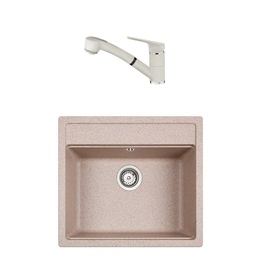 Pachet chiuveta bucatarie Teka MENORCA 60S TG 1B T plus baterie Teka MTP 978 S, granit sandbeige