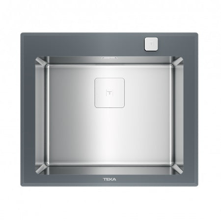 Chiuveta din inox Teka DIAMOND RS15 1B 1D, cu finisaj din sticla PureLine, 1 cuva din inox, 600 x 520 mm, Sticla Stone Grey