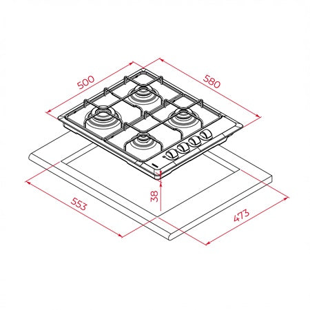 Plita pe gaz Teka HLX 640 KBA 0E IX, 4 ochiuri, 60 cm, gratare metal, inox