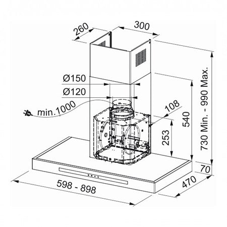 Hota decorativa Franke Smart FSMT 905 XS NG,90cm, Clasa B, max 420 m3/h, inox