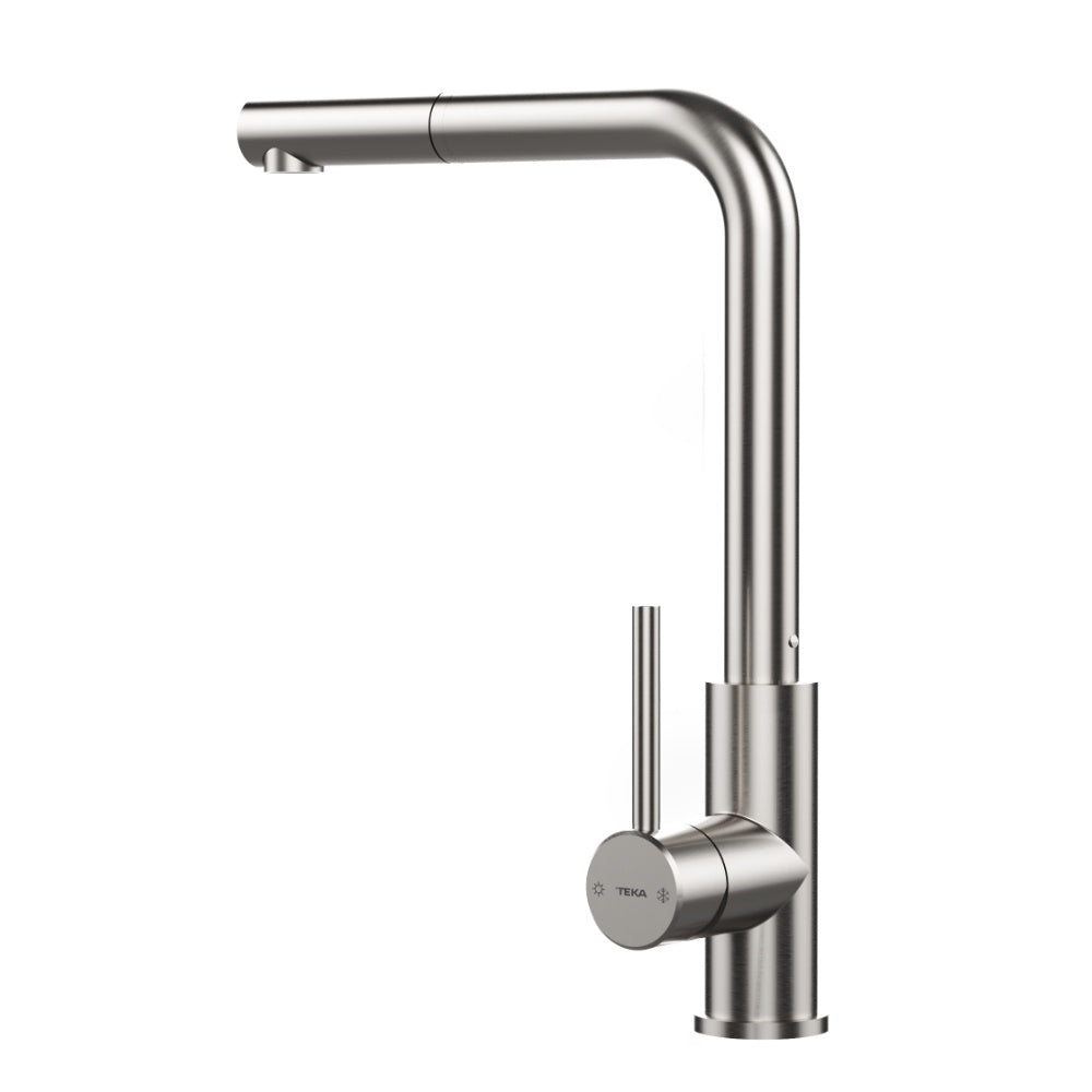 Baterie de bucatarie Teka UNI 9331 XP, cu teava inalta, cartus Eco, dus extractibil, Inox