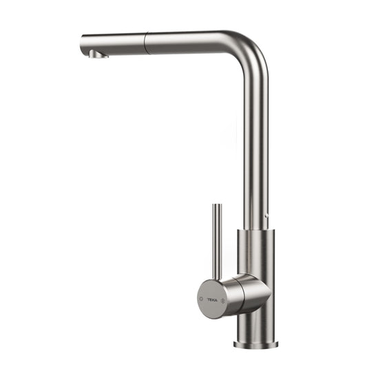 Baterie de bucatarie Teka UNI 9331 XP, cu teava inalta, cartus Eco, dus extractibil, Inox