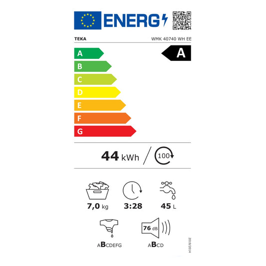 Masina de spalat rufe Teka WMK 40740 WH, 7 kg, 1200 rpm, 15 programe de spalare, 60 cm, Clasa A, Alba