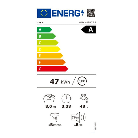 Masina de spalat rufe free-standing Teka WMK 40840 EU SS, 8 kg, 1400 rpm, 15 programe de spalare, motor inverter 60 cm, Clasa A, negru inox