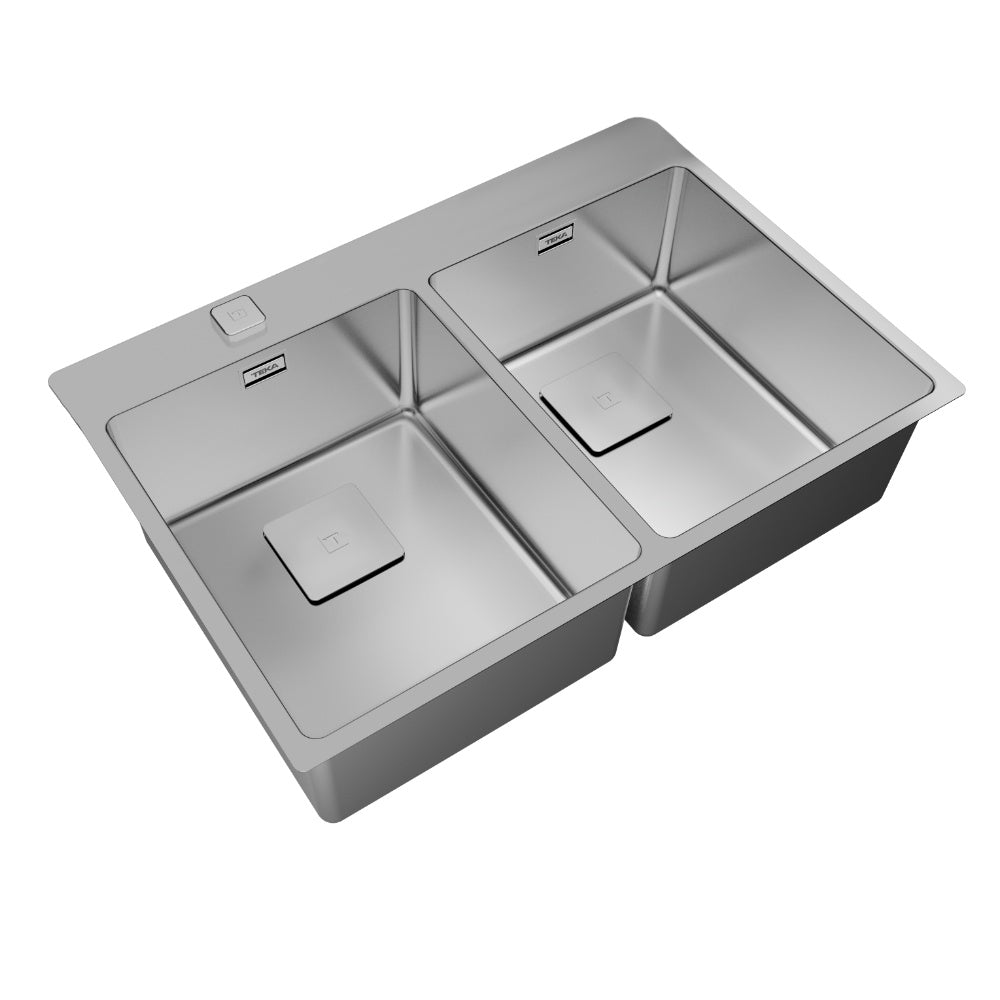 Chiuveta din inox Teka, FORLINEA RS15 2B 740, 2 cuve, 740 x 500 mm, instalare deasupra sau incastrat, inox