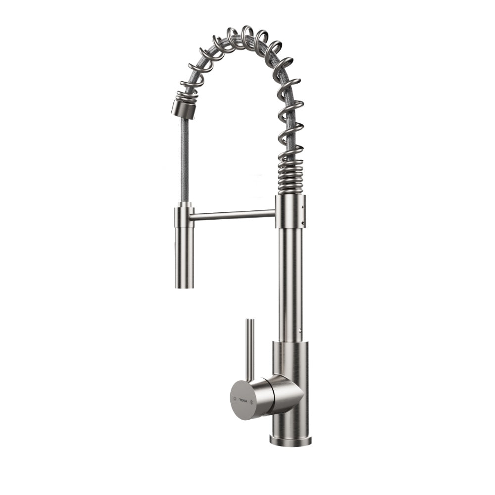 Baterie de bucatarie Teka UNI 9912 XP, cu teava inalta si arc flexibil, 2 functii jet, inox
