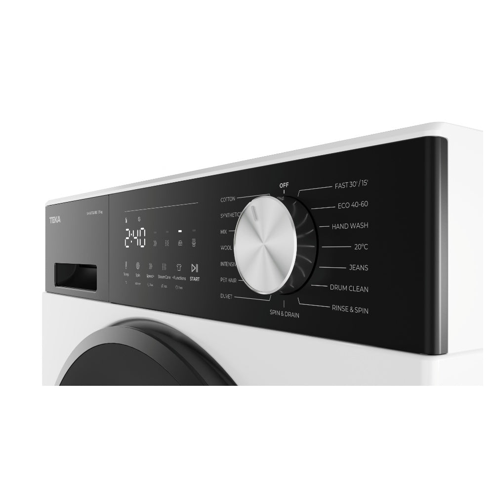 Masina de spalat rufe free-standing Teka WM 20841 W, 8 kg, 1400 rpm, motor inverter, 15 programe de spalare, 60 cm, Clasa A, alba