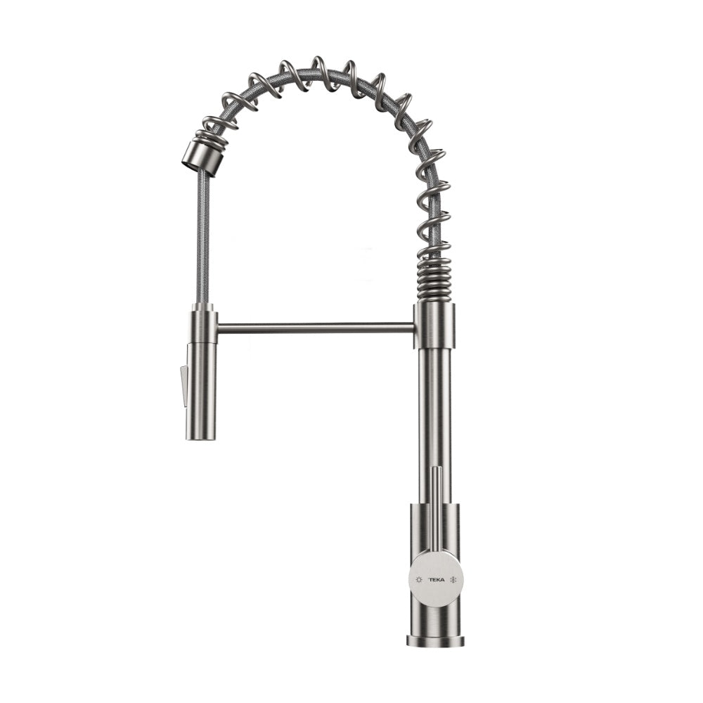 Baterie de bucatarie Teka UNI 9912 XP, cu teava inalta si arc flexibil, 2 functii jet, inox