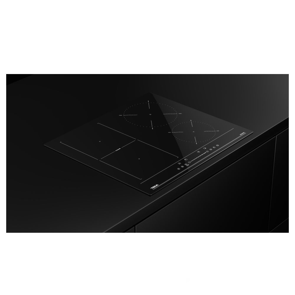 Plita electrica cu inductie flexibila Teka IBF 64200 SSS BK, panou de control MonoSlider, 4 zone, 9 nivele de putere, functie Gratar, 60 cm, Cristal negru
