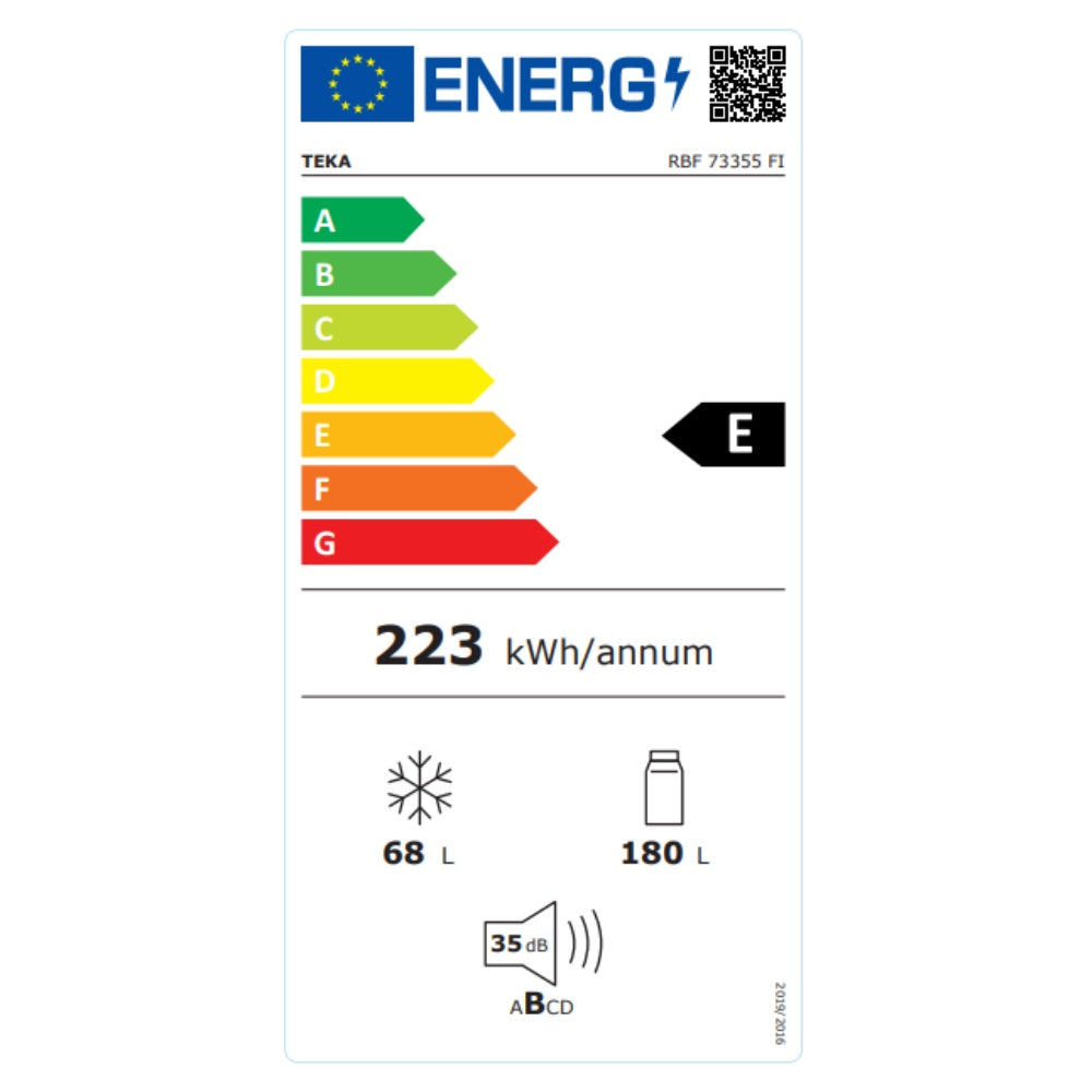 Combina frigorifica incorporabila Teka RBF 73355 FI WH, 248 l, Total No Frost, Motor Inverter, Clasa E, H 178.5 cm, Alb