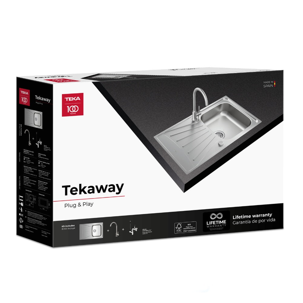 Pachet chiuveta bucatarie Teka TEKAWAY STARBRIGHT 45 E-XP 1B 1D, 790 x 500 mm si baterie Teka UNI 9310 XP, inox