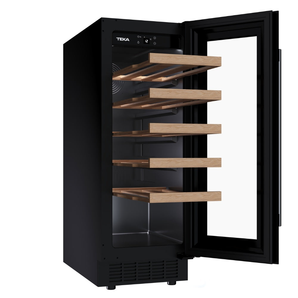 Vitrina frigorifica de vinuri free-standing Teka RVU 10020, 20 sticle, Clasa F, Volum net 58 l, Touch control, Temperatura ajustabila, Iluminare LED, Negru