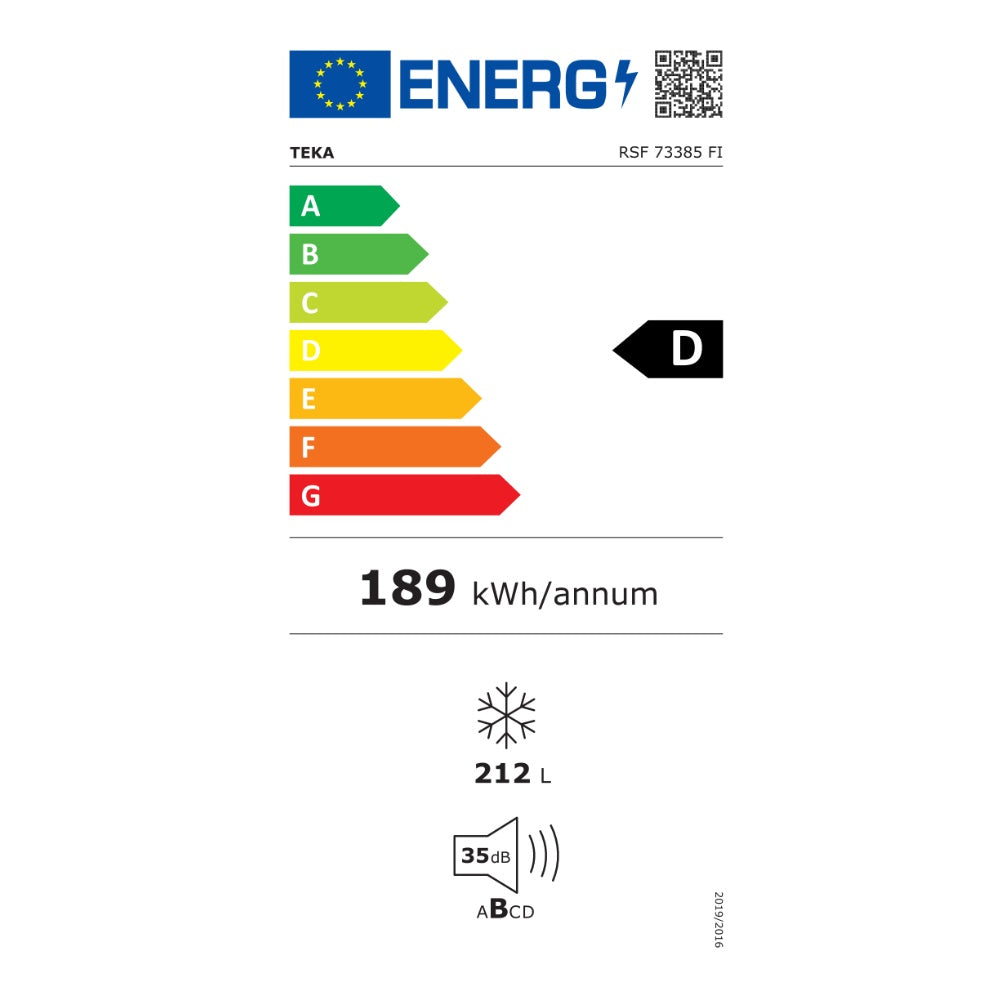 Congelator incorporabil Teka RSF 73385 FI , No Frost, 212 litri, motor inverter, H 178.5 cm, clasa D