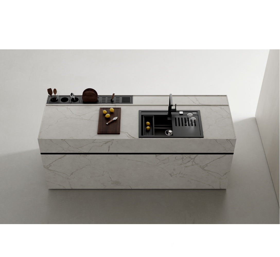 Chiuveta din Tegranite+ TEKA NOVA 80 WS-TG 1B, 790 x 510 mm, montare incastrat, Tocator si sita, Negru