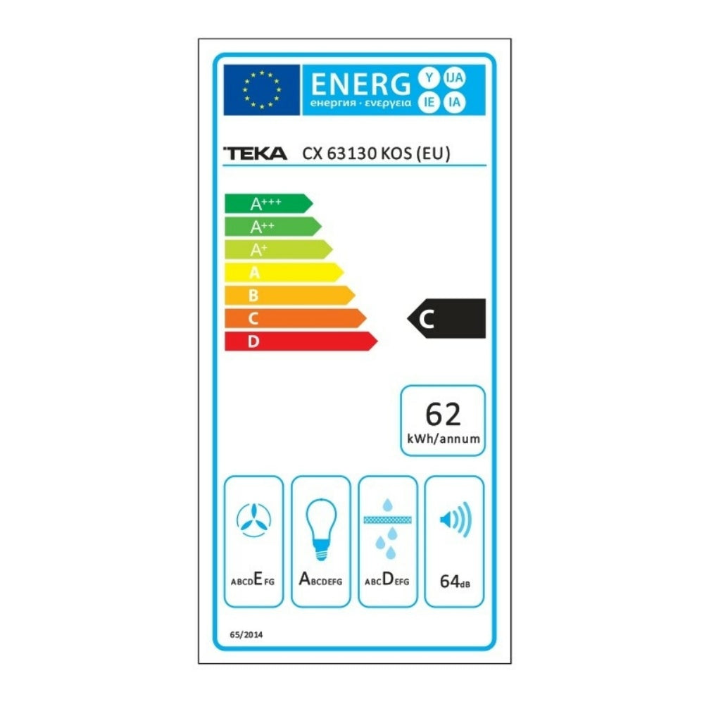 Hota decorativa Teka CX 63130, 60 cm, 306.4 m3/h, 3 trepte de putere, Clasa C, Inox