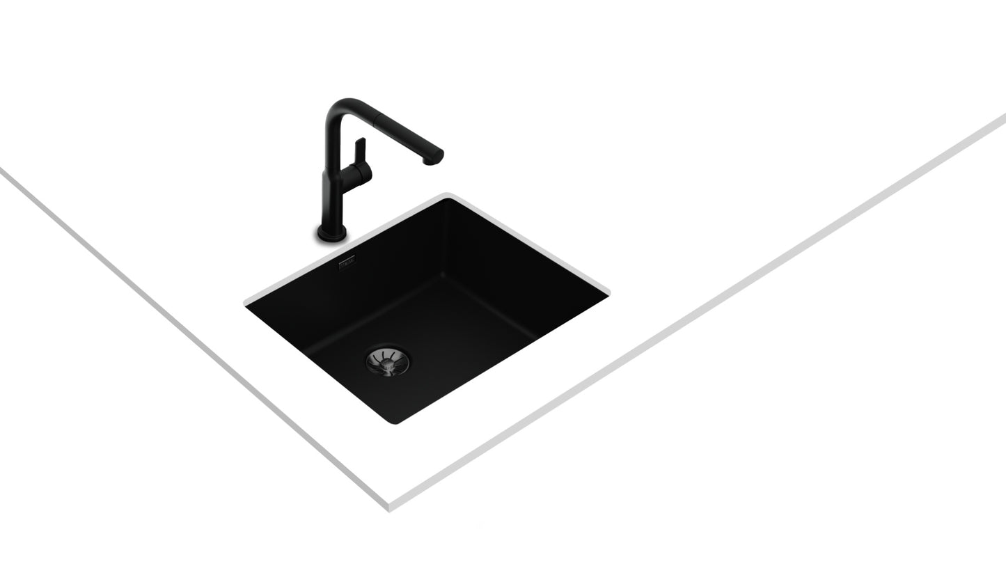 Chiuveta din inox Teka TopLine RS15 50.40, 540 x 440 mm, montare deasupra, la nivel sau sub blat, Full Black