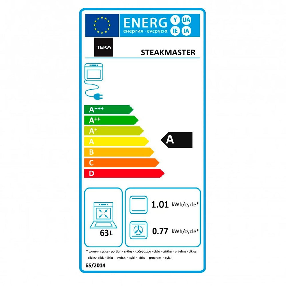 Cuptor electric Teka Steak Master, autocuratare pirolitica, 12 functii, DualClean, gratar din fonta, 60 cm, 63l, A, cristal negru, fara rama din inox