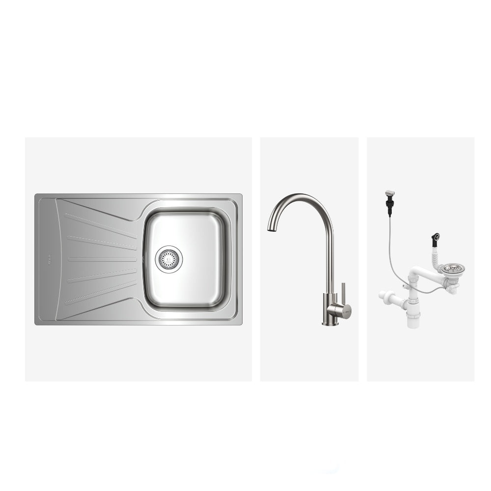 Pachet chiuveta bucatarie Teka TEKAWAY STARBRIGHT 45 E-XP 1B 1D, 790 x 500 mm si baterie Teka UNI 9310 XP, inox