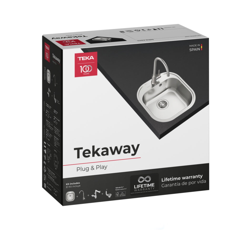 Pachet chiuveta bucatarie Teka TEKAWAY STYLO 1B, 465 x 485 mm si baterie Teka UNI 9310 XP, inox