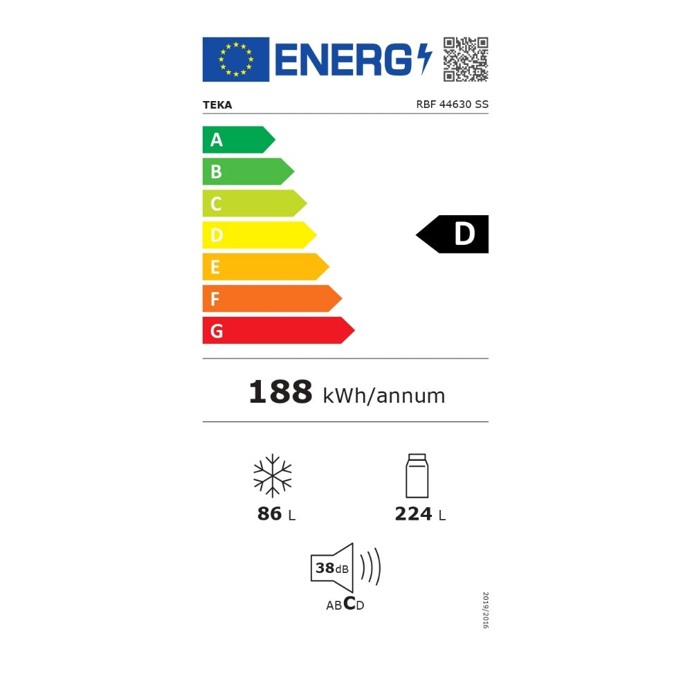 Combina frigorifica free-standing Teka RBF 44630 SS, 310 l, Motot Invertor, Clasa D, Total No Frost, H 188 cm, Inox