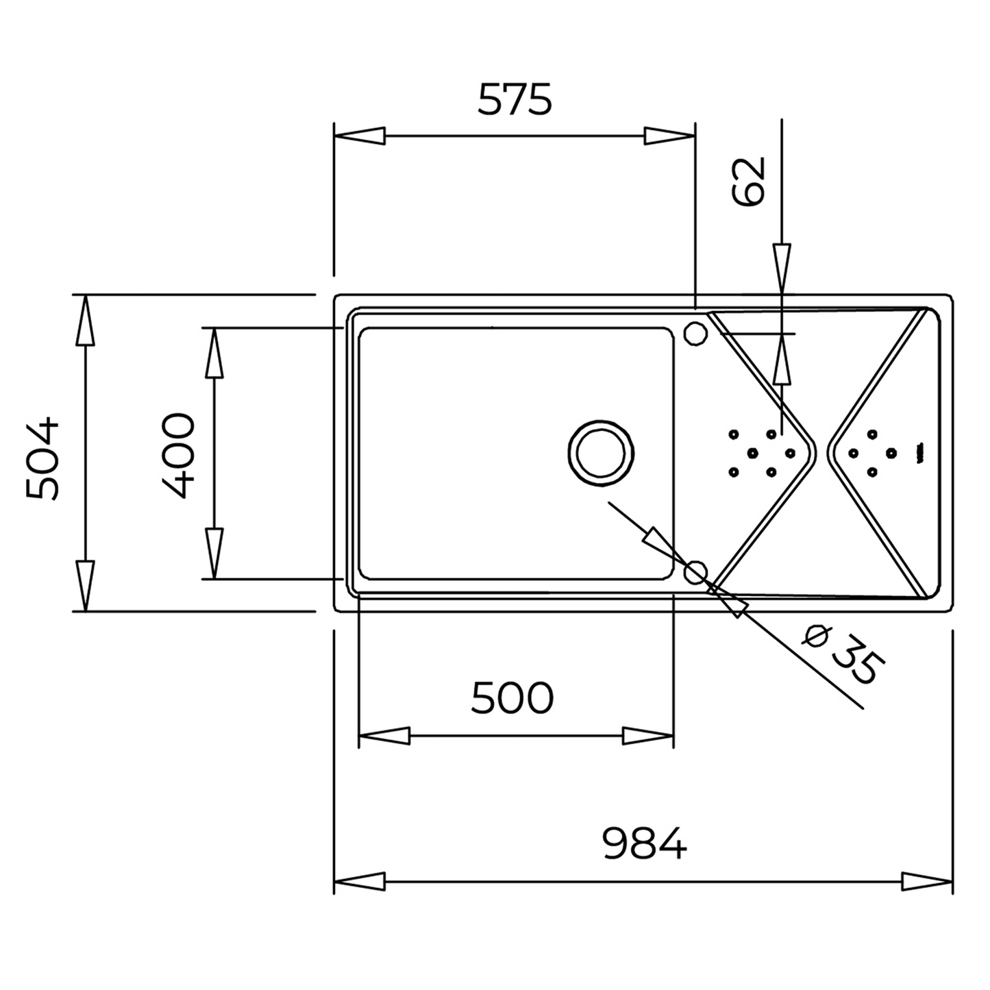 Chiuveta din inox Teka BROOKLYN 60 M-XP 1B 1D PLUS, 984 x 504 mm, 1 cuva cu picurator, montare deasupra sau la nivelul blatului, inox