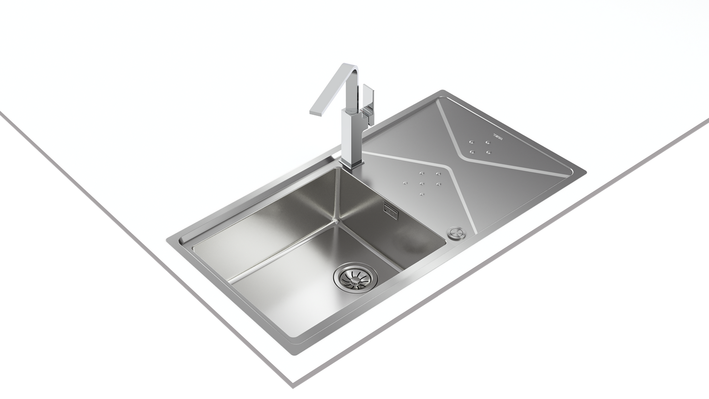 Chiuveta din inox Teka BROOKLYN 60 M-XP 1B 1D PLUS, 984 x 504 mm, 1 cuva cu picurator, montare deasupra sau la nivelul blatului, inox