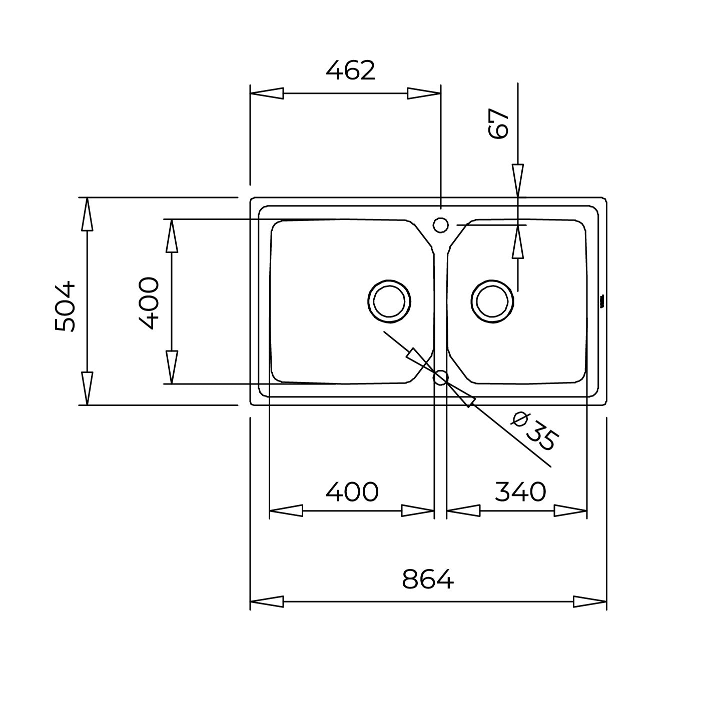 Chiuveta din inox Teka BROOKLYN 90 M-XP 2B INOX, 864 x 504 mm, 2 cuve, montare deasupra sau la nivelul blatului, inox