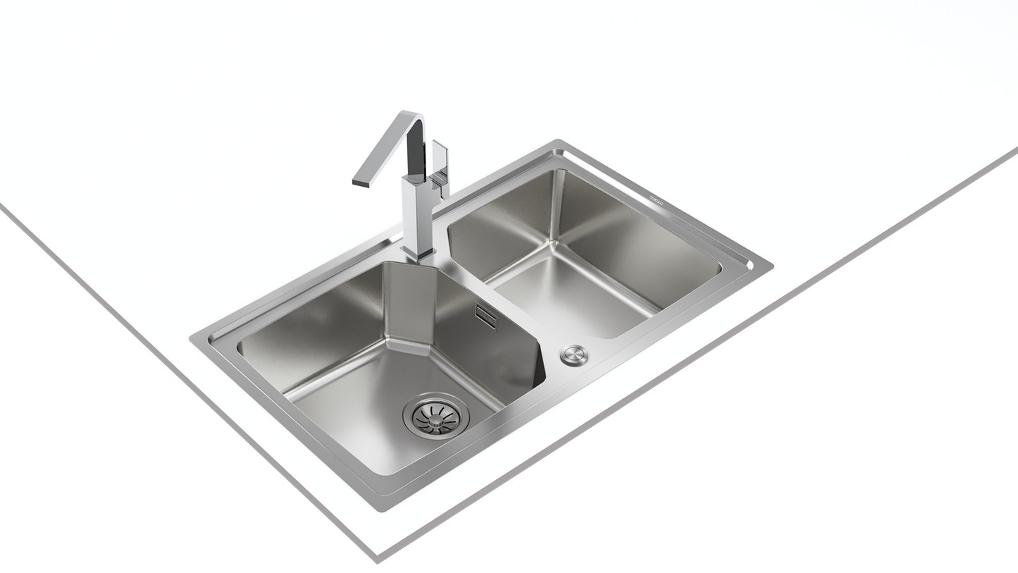 Chiuveta din inox Teka BROOKLYN 90 M-XP 2B INOX, 864 x 504 mm, 2 cuve, montare deasupra sau la nivelul blatului, inox