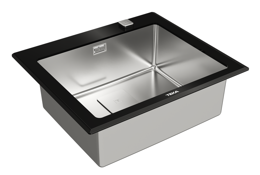 Chiuveta din inox Teka DIAMOND RS15 1B 1D, cu finisaj din sticla PureLine, 1 cuva din inox, 600 x 520 mm, Sticla neagra