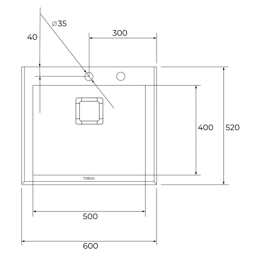 Chiuveta din inox Teka DIAMOND RS15 1B 1D, cu finisaj din sticla PureLine, 1 cuva din inox, 600 x 520 mm, Sticla neagra