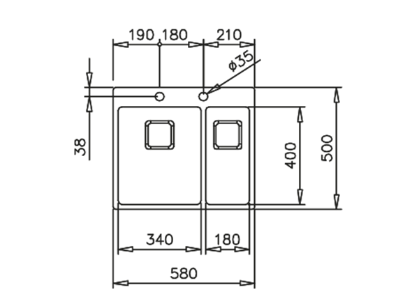 Chiuveta din inox Teka FORLINEA RS15 2B 580, 580 x 500 mm, 2 cuve, montare pe blat sau la nivelul blatului, inox