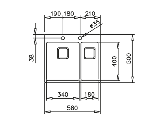 Chiuveta din inox Teka FORLINEA RS15 2B 580, 580 x 500 mm, 2 cuve, montare pe blat sau la nivelul blatului, inox