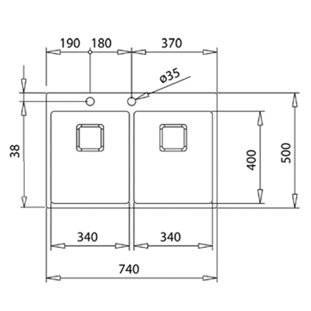 Chiuveta din inox Teka FORLINEA RS15 2B 740, 740 x 500 mm, 2 cuve PureLine, montare deasupra sau la nivelul blatului, inox