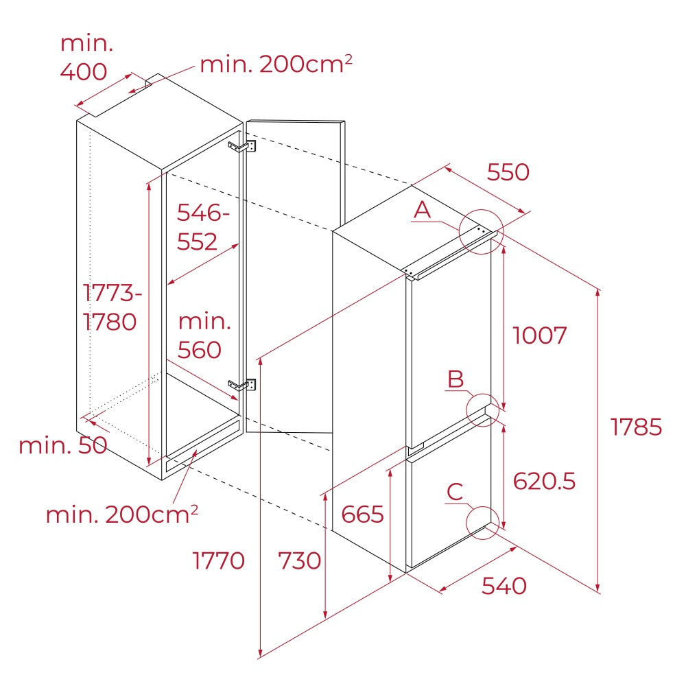 Combina frigorifica incorporabila Teka RBF 43345 FI , motor inverter, panou de control electronic, 271 l,  178.5 cm, clasa E