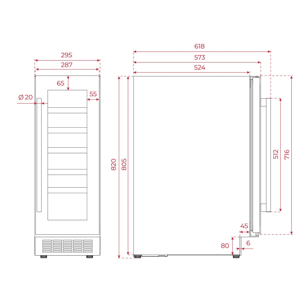 Vitrina frigorifica de vinuri free-standing Teka RVU 10020, 20 sticle, Clasa F, Volum net 58 l, Touch control, Temperatura ajustabila, Iluminare LED, Negru
