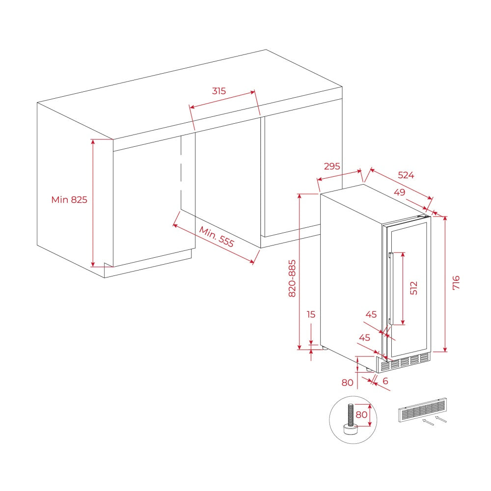 Vitrina frigorifica de vinuri free-standing Teka RVU 10020, 20 sticle, Clasa F, Volum net 58 l, Touch control, Temperatura ajustabila, Iluminare LED, Negru